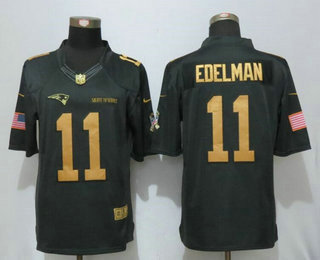 Men's New England Patriots #11 Julian Edelman Anthracite Gold 2016 Salute To Service Stitched NFL Nike Limited Jersey