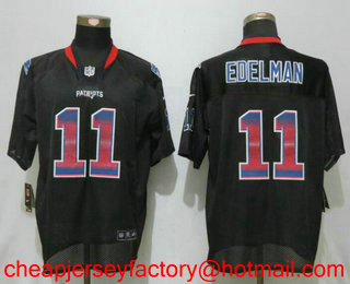 Men's New England Patriots #11 Julian Edelman Black Strobe Stitched NFL Nike Fashion Jersey