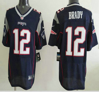 Men's New England Patriots #12 Tom Brady 2015 New Logo Navy Blue Nike Elite Jersey
