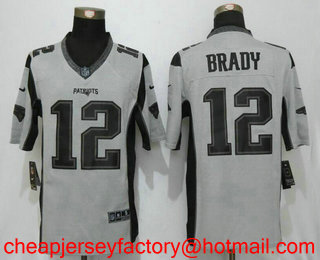 Men's New England Patriots #12 Tom Brady Gray Gridiron II Stitched NFL Nike Limited Jersey