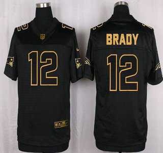 Men's New England Patriots #12 Tom Brady Pro Line Black Gold Collection Elite Jersey
