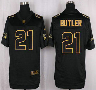Men's New England Patriots #21 Malcolm Butler Pro Line Black Gold Collection Elite Jersey
