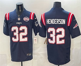 Men's New England Patriots #32 TreVeyon Henderson Navy FUSE 2025 AFC East Championship Patch Vapor Limited Jersey