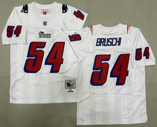 Men's New England Patriots #54 Tedy Bruschi White Red Number Throwback Jersey