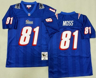 Men's New England Patriots #81 Randy Moss Blue 2007 Throwback Jersey