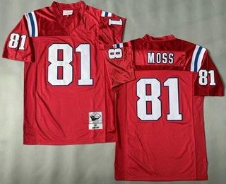 Men's New England Patriots #81 Randy Moss Red 2007 Throwback Jersey