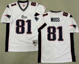 Men's New England Patriots #81 Randy Moss White 2007 Throwback Jersey