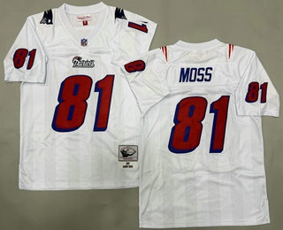 Men's New England Patriots #81 Randy Moss White Red Number Throwback Jersey