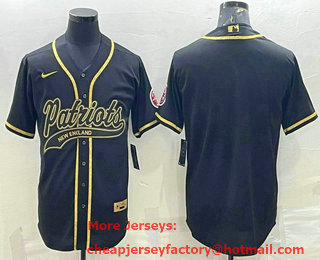 Men's New England Patriots Blank Black Gold With Patch Cool Base Stitched Baseball Jersey
