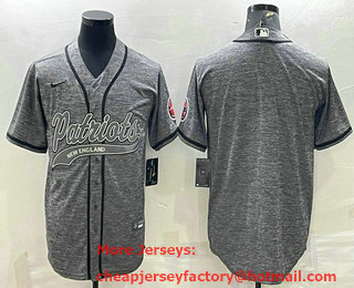 Men's New England Patriots Blank Grey Gridiron With Patch Cool Base Stitched Baseball Jersey