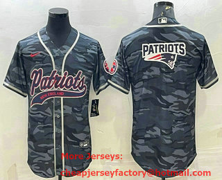 Men's New England Patriots Grey Camo Team Big Logo With Patch Cool Base Stitched Baseball Jersey