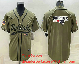 Men's New England Patriots Olive Salute to Service Team Big Logo Cool Base Stitched Baseball Jersey