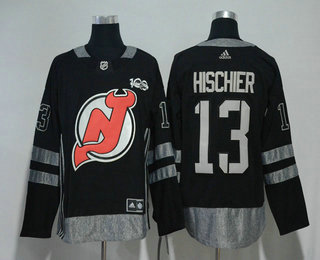 Men's New Jersey Devils #13 Nico Hischier Black 100th Anniversary Stitched NHL 2017 Hockey Jersey