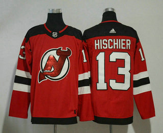 Men's New Jersey Devils #13 Nico Hischier Red With Handwork Sequin Fashion Team Logo Home 2017-2018 Hockey Stitched NHL Jersey