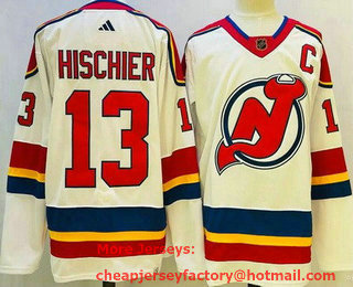 Men's New Jersey Devils #13 Nico Hischier White 2022 Reverse Retro Authentic Jersey