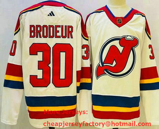 Men's New Jersey Devils #30 Martin Brodeur White 2022 Reverse Retro Authentic Jersey