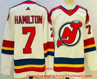Men's New Jersey Devils #7 Dougie Hamilton White 2022 Reverse Retro Authentic Jersey