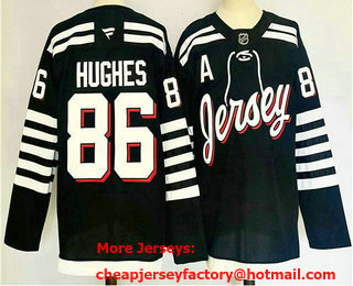 Men's New Jersey Devils #86 Jack Hughes Black 2024 Stitched Jersey
