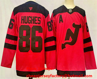 Men's New Jersey Devils #86 Jack Hughes Red 2024 With A Patch Stitched Jersey