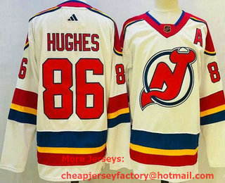 Men's New Jersey Devils #86 Jack Hughes White 2022 Reverse Retro Authentic Jersey