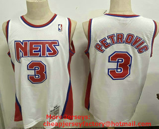 Men's New Jersey Nets #3 Drazen Petrovic White Hardwood Classics Soul Swingman Throwback Jersey