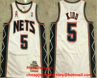 Men's New Jersey Nets #5 Jason Kidd White 2006-07 Hardwood Classics Soul AU Throwback Jersey