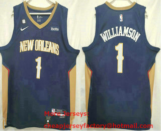 Men's New Orleans Pelicans #1 Zion Williamson New Navy Blue 2022 Nike Swingman Stitched Jersey With Sponsor