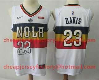 Men's New Orleans Pelicans #23 Anthony Davis White Nike Swingman 2018 playoffs Earned Edition Stitched Jersey With The Sponsor Logo
