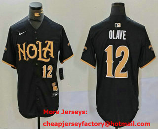 Men's New Orleans Saints #12 Chris Olave Black Nola Baseball Jersey