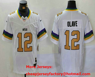 Men's New Orleans Saints #12 Chris Olave White 2024 FUSE Vapor Limited Stitched Jersey