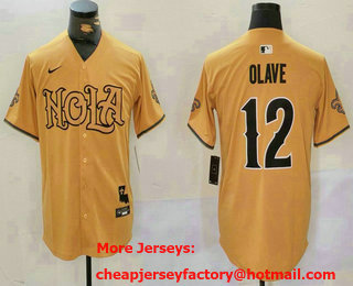 Men's New Orleans Saints #12 Chris Olave Yellow Nola Baseball Jersey