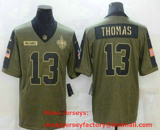 Men's New Orleans Saints #13 Michael Thomas 2021 Olive Salute To Service Limited Stitched Jersey