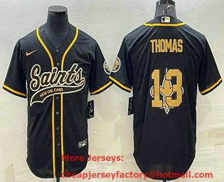 Men's New Orleans Saints #13 Michael Thomas Black Team Big Logo With Patch Cool Base Stitched Baseball Jersey
