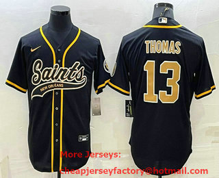 Men's New Orleans Saints #13 Michael Thomas Black With Patch Cool Base Stitched Baseball Jersey