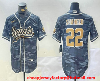 Men's New Orleans Saints #22 Rashid Shaheed Grey Camo With Patch Cool Base Stitched Baseball Jersey