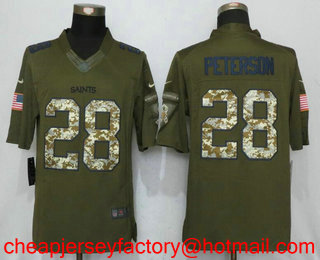 Men's New Orleans Saints #28 Adrian Peterson Green Salute To Service Stitched NFL Nike Limited Jersey