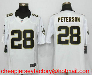 Men's New Orleans Saints #28 Adrian Peterson White Road Stitched NFL Nike Limited Jersey