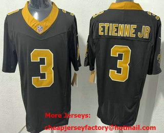 Men's New Orleans Saints #3 Travis Etienne Jr Limited Black FUSE Vapor Jersey
