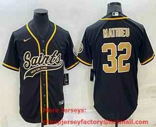 Men's New Orleans Saints #32 Tyrann Mathieu Black Stitched MLB Cool Base Nike Baseball Jersey