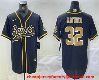 Men's New Orleans Saints #32 Tyrann Mathieu Black With Patch Cool Base Stitched Baseball Jersey