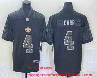 Men's New Orleans Saints #4 Derek Carr Black Reflective Limited Stitched Football Jersey