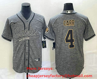 Men's New Orleans Saints #4 Derek Carr Grey Gridiron With Patch Cool Base Stitched Baseball Jersey
