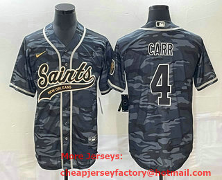 Men's New Orleans Saints #4 Derek Carr Grey Camo With Patch Cool Base Stitched Baseball Jersey