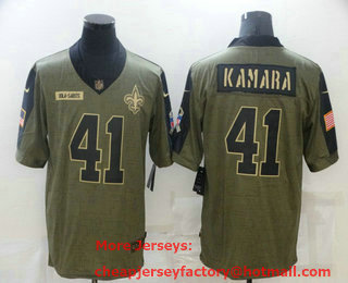 Men's New Orleans Saints #41 Alvin Kamara 2021 Olive Salute To Service Limited Stitched Jersey
