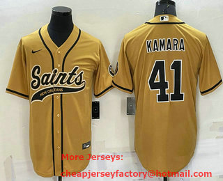 Men's New Orleans Saints #41 Alvin Kamara Gold Stitched MLB Cool Base Nike Baseball Jersey