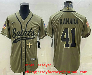 Men's New Orleans Saints #41 Alvin Kamara Olive 2022 Salute To Service Cool Base Stitched Baseball Jersey