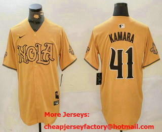 Men's New Orleans Saints #41 Alvin Kamara Yellow Nola Baseball Jersey