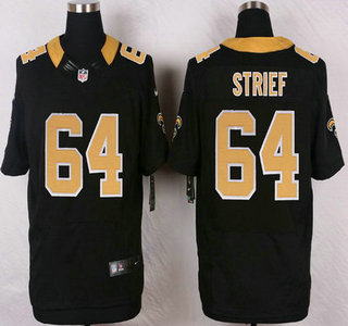Men's New Orleans Saints #64 Zach Strief Black Team Color NFL Nike Elite Jersey