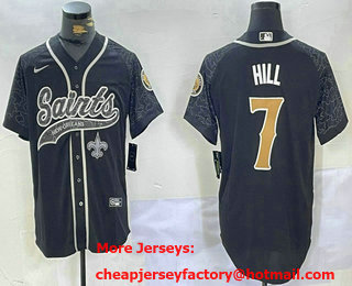 Men's New Orleans Saints #7 Taysom Hill Black Reflective Cool Base Stitched Baseball Jersey