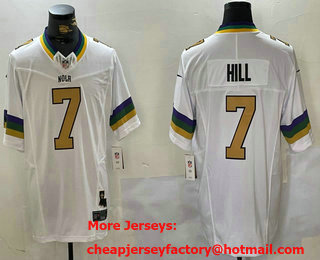 Men's New Orleans Saints #7 Taysom Hill White 2024 FUSE Vapor Limited Stitched Jersey